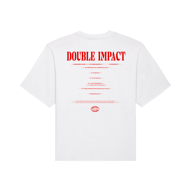 White Tee-shirt men ; White Tee-shirt woman ; Screen print Tee-Shirt ; Print Tee-shirt ; JeanJass Tee-shirt ; Double Impact Tee-Shirt