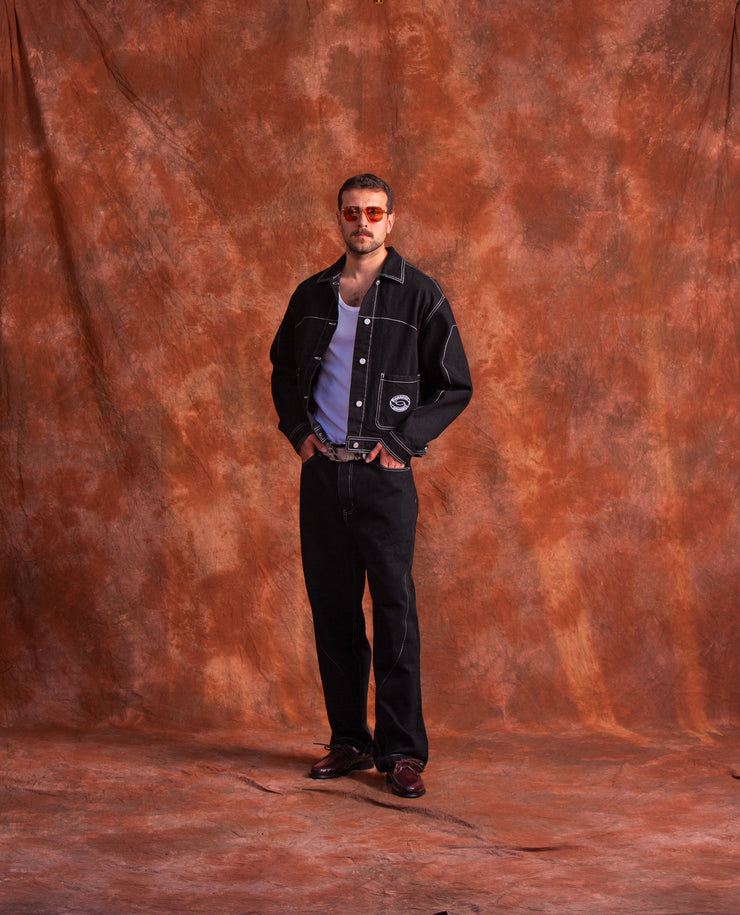 denim jacket men ; black denim jacket ; black jacket ; set denim ; black set denim