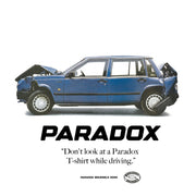 White tee-shirt men ; white tee-shirt women ; print tee-shirt ; car tee-shirt ; damage car ; blue car