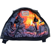 printed satin interior ; satin inside jacket ; inside leather jacket 