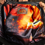 printed satin interior ; satin inside jacket ; inside leather jacket 