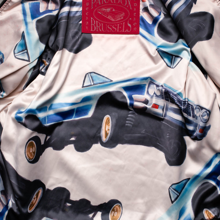 satin jacket ; lowrider cars ; cars illustration ; custom patch ; red patch