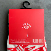 one size socks ; white socks ; red socks