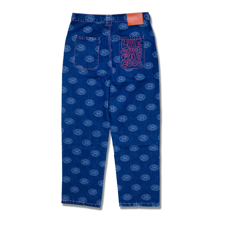 women’s jeans ; blue denim jeans ; designer jeans ; printed jeans ; relaxed fit jeans ; loose fit jeans