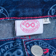 women’s jeans ; blue denim jeans ; designer jeans ; printed jeans ; custom label