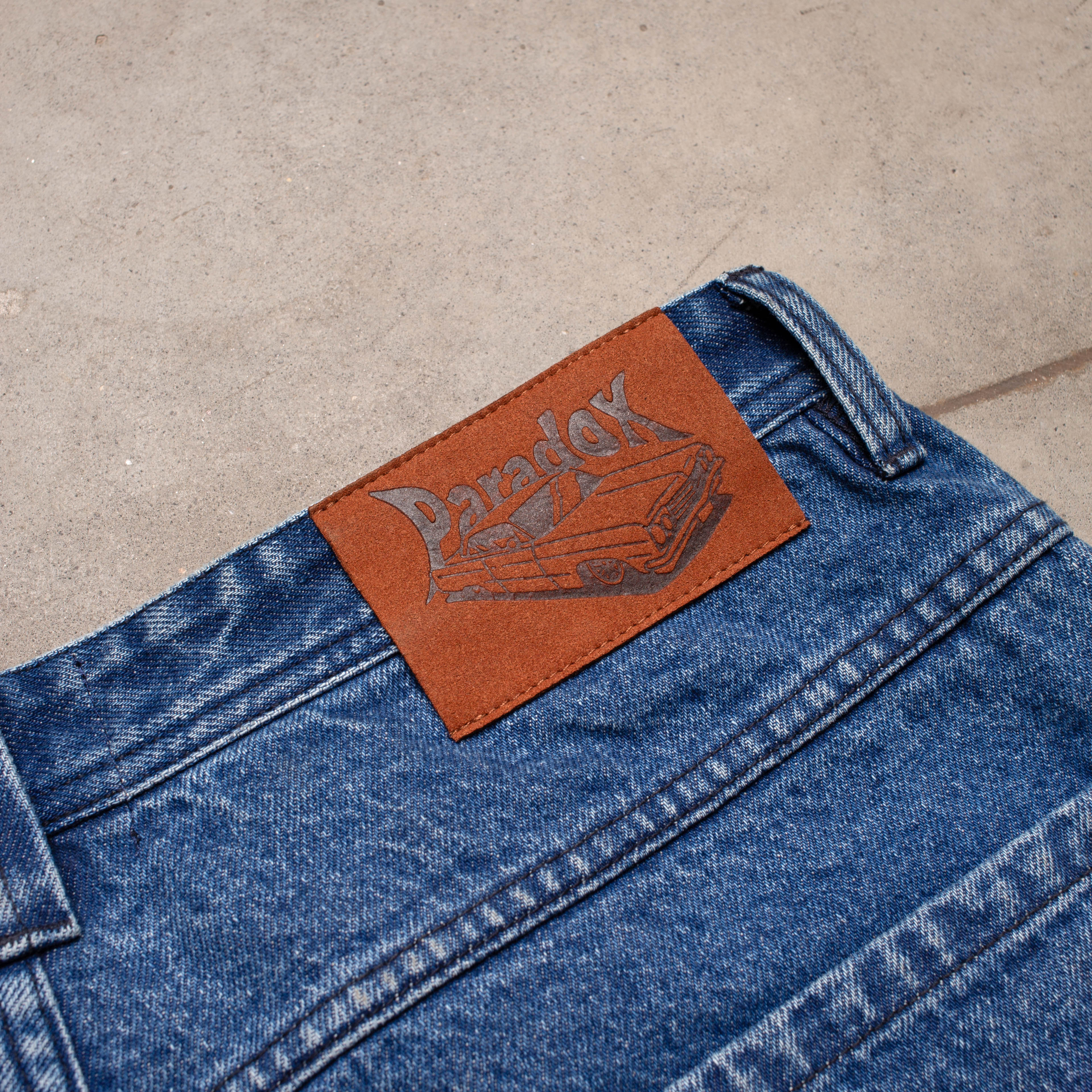 denim short men ; blue denim short ; suede patch ; suede patch back waistband