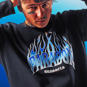 black crewneck hoodie ; printed crewneck ; designer sweatshirt