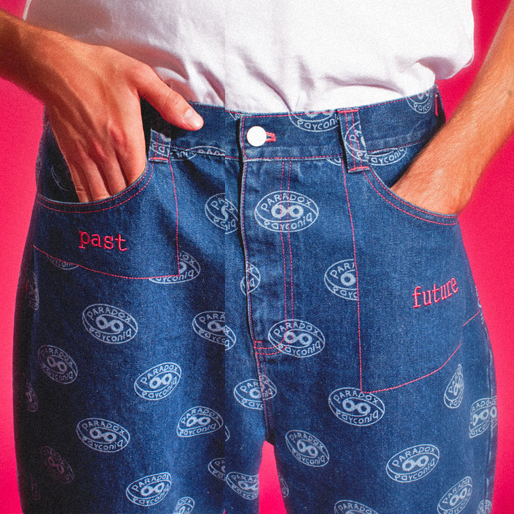 women’s jeans ; blue denim jeans ; designer jeans ; printed jeans ; relaxed fit jeans ; loose fit jeans