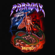 black crewneck ; print hoodie ; black graphic hoodie ; metal style hoodie ; flame trident design ; serpent skull design