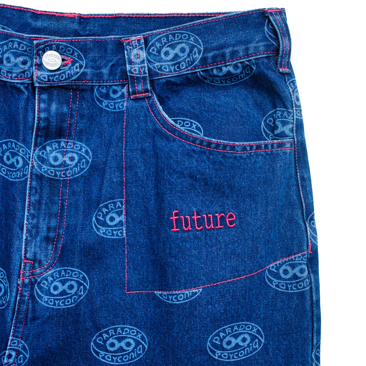 women’s jeans ; blue denim jeans ; designer jeans ; printed jeans ; relaxed fit jeans ; loose fit jeans