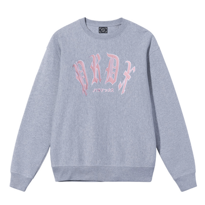 grey crewneck hoodie ; embroidered logo hoodie ; gothic typography hoodie ; graphic logo hoodie 